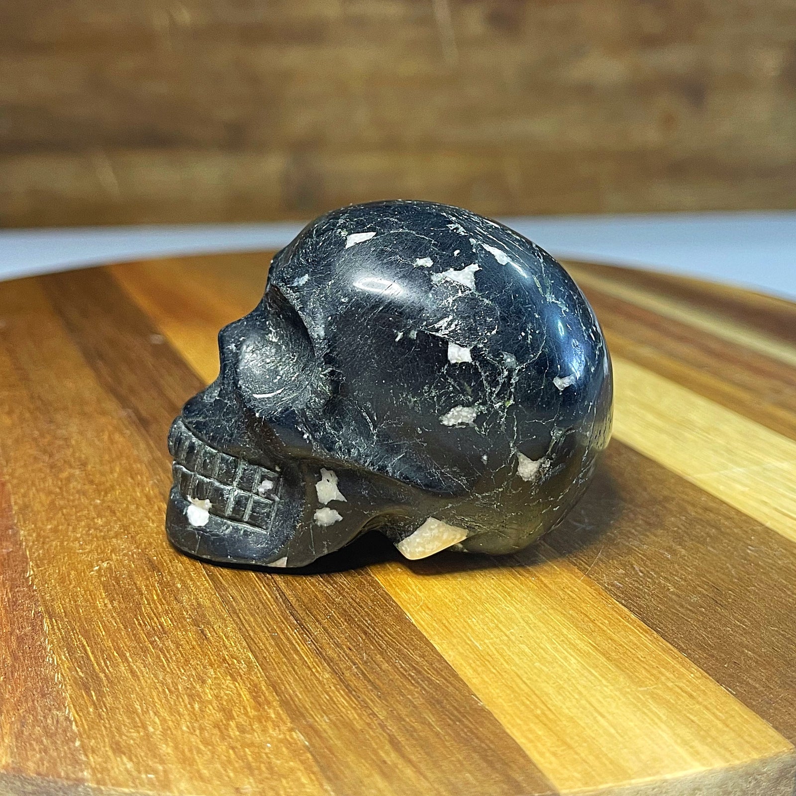 Black Tourmaline Skull with Calcite Inclusions