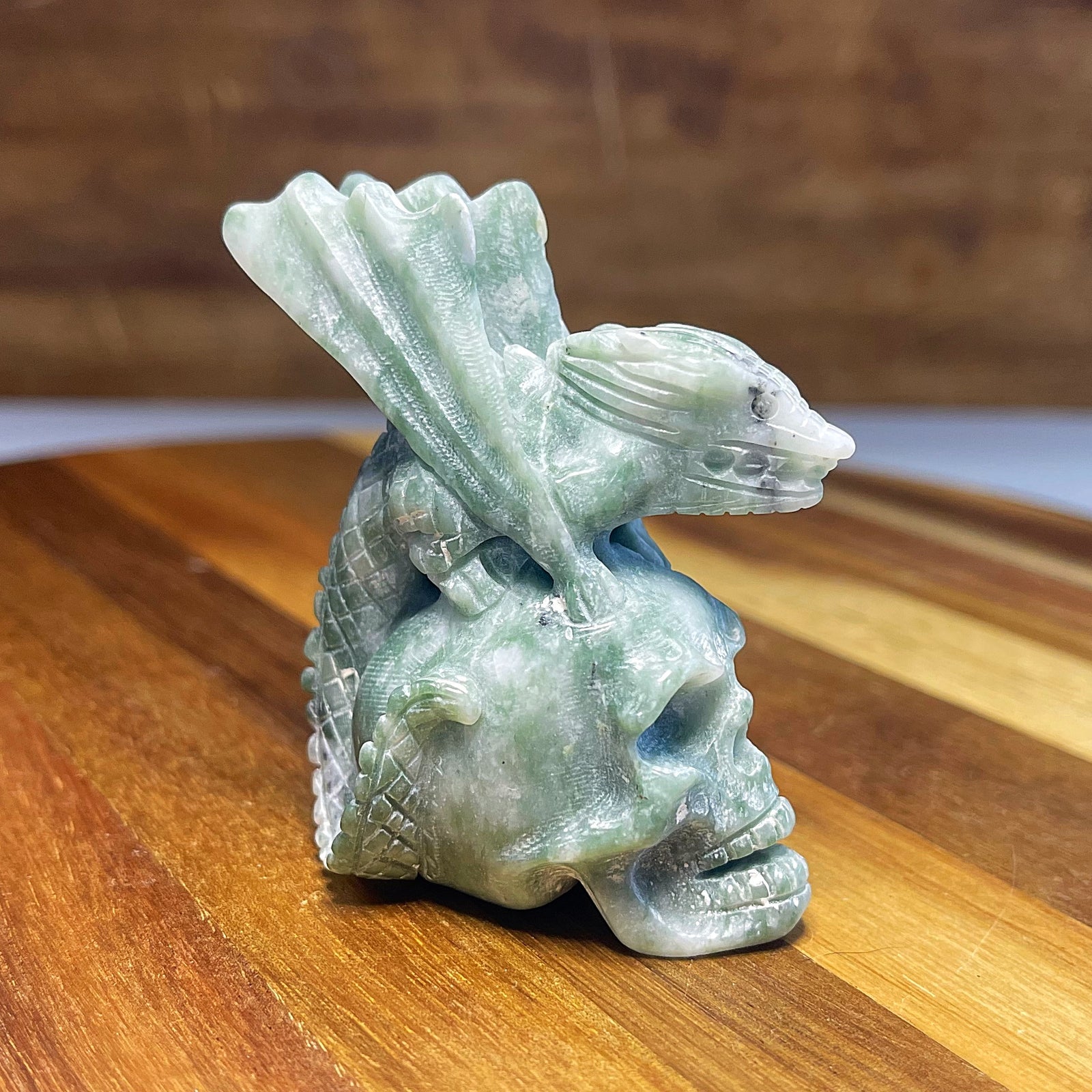 Green Jade Skull with Dragon