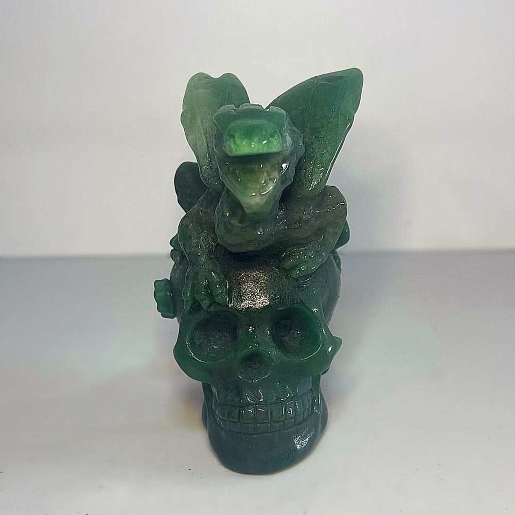 Green Aventurine Skull with Dragon