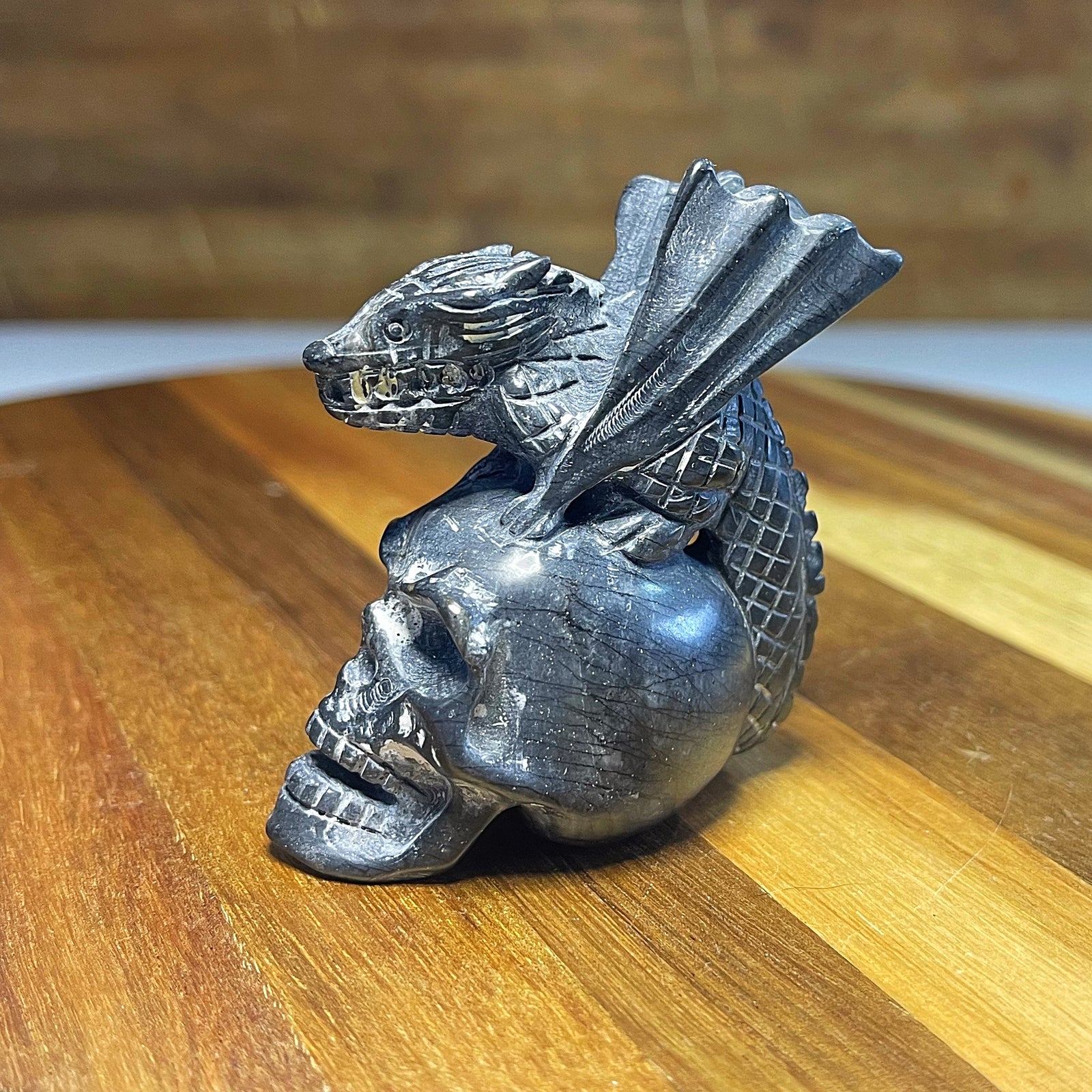 Black Jade Skull with Dragon